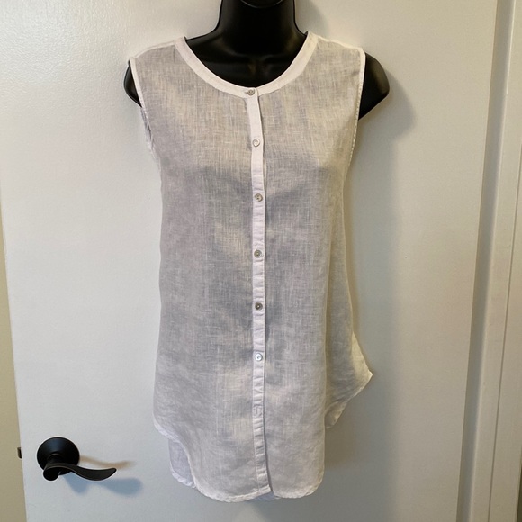 Christian Siriano 100% Linen White Button Tank Top - Size L - Picture 2 of 9